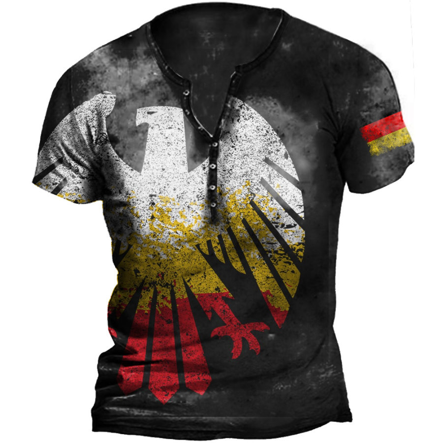 

Men's Vintage German Flag Eagle Print Henley Collar T-Shirt