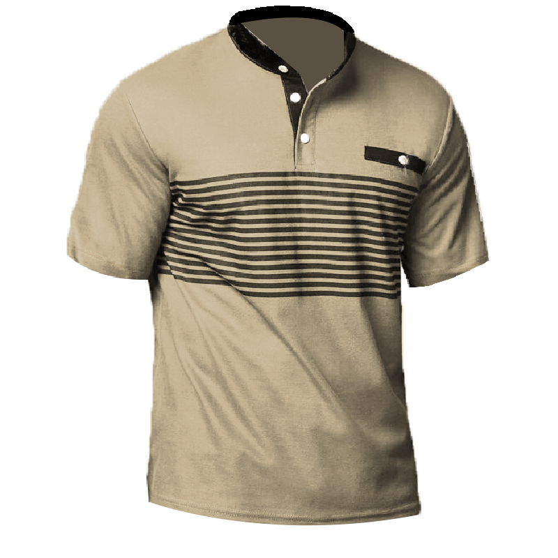 Men's Vintage Stripe Contrast Chic Polo Collar T-shirt