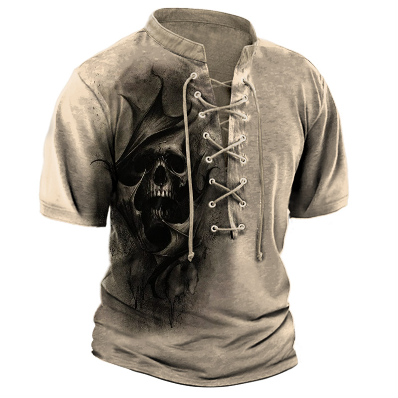 Men's Outdoor Retro Skull Chic Lace-up T-shirt