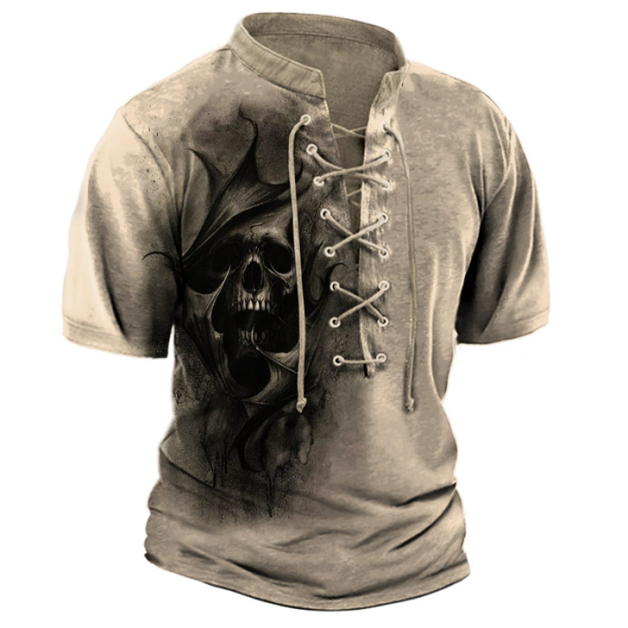 

Men's Outdoor Retro Skull Lace-Up T-Shirt