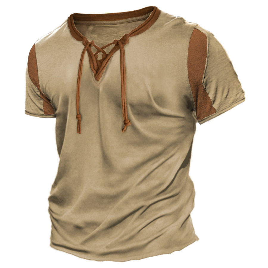 

Men's Retro Color Contrast Tie Casual T-shirt