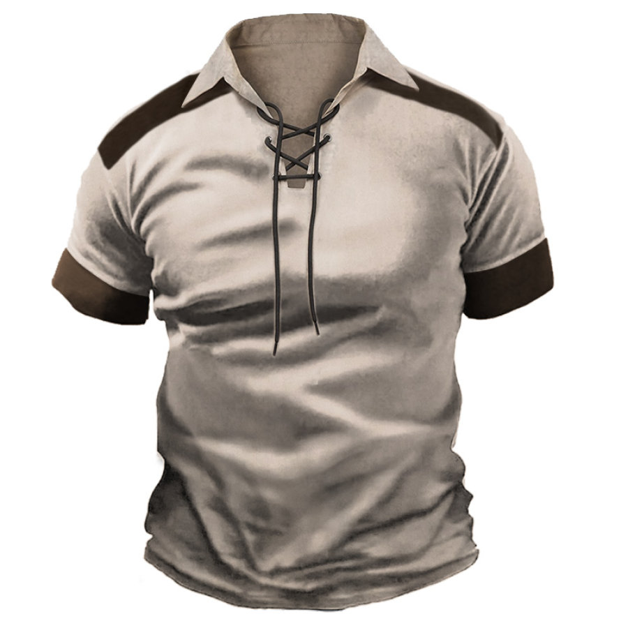 

Men's Retro Contrast Color Tie Lapel Casual T-shirt