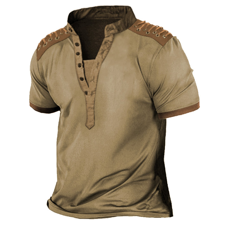 

Men's Retro Contrast Lace-Up T-Shirt