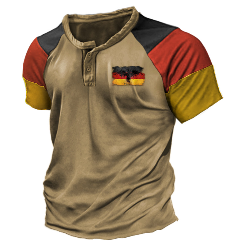 Men's Vintage German Flag Chic Raglan Sleeve Henley T-shirt