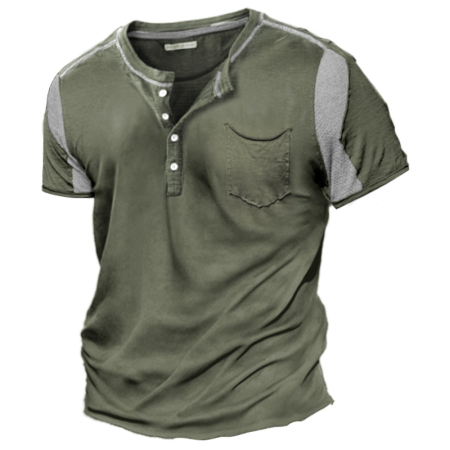 

Men's Vintage Contrast Henley Casual T-Shirt