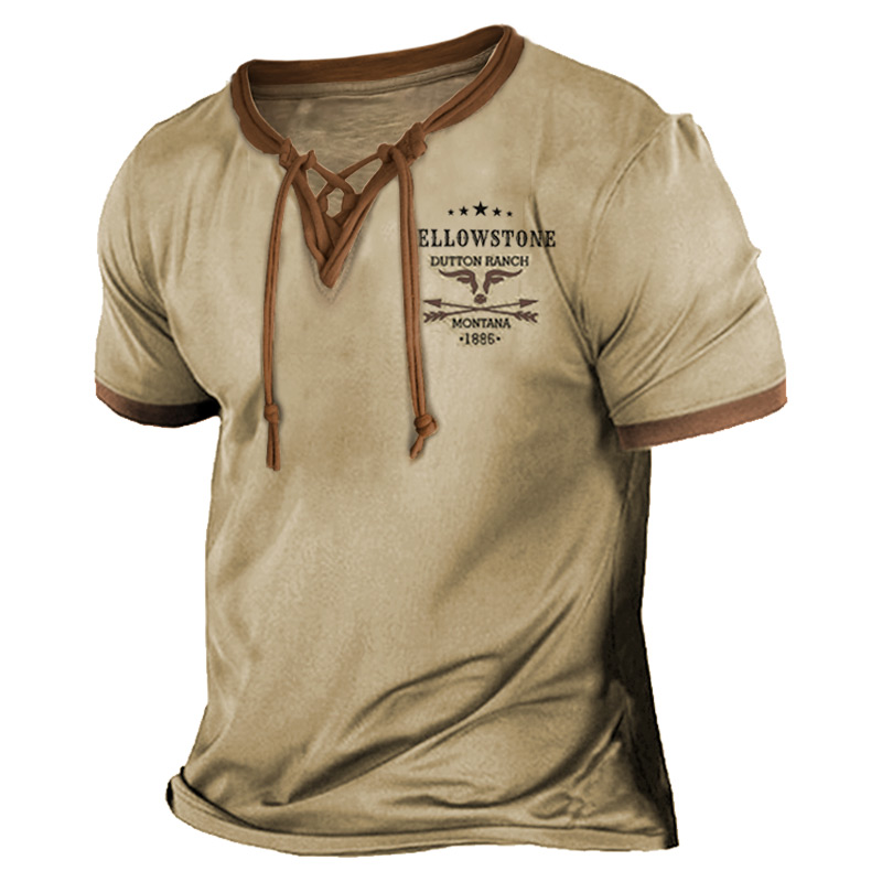 Men's Vintage Western Yellowstone Chic Lace-up T-shirt