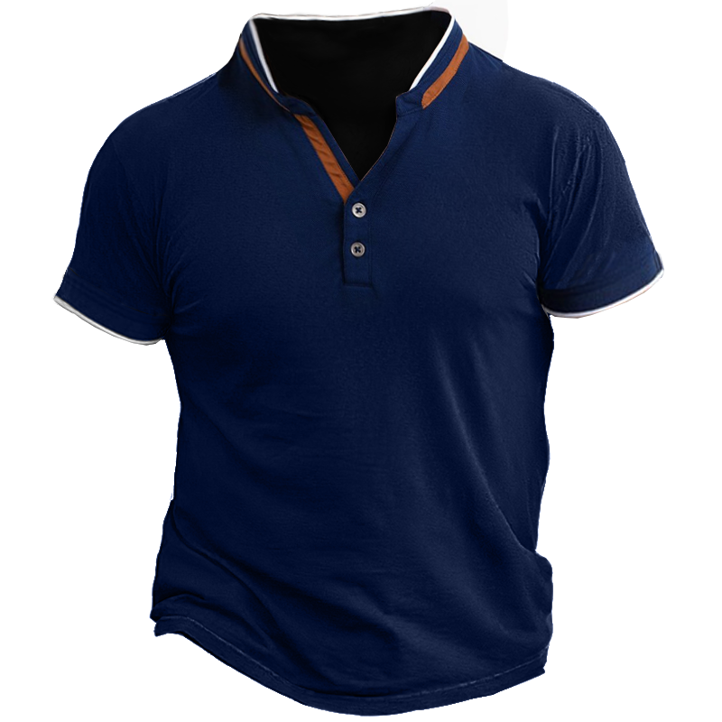 Men's Casual Colorblock Henley Collar Chic T-shirt Polo