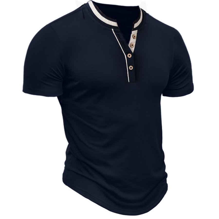 

Men's Casual Colorblock Henley Collar T-Shirt POLO
