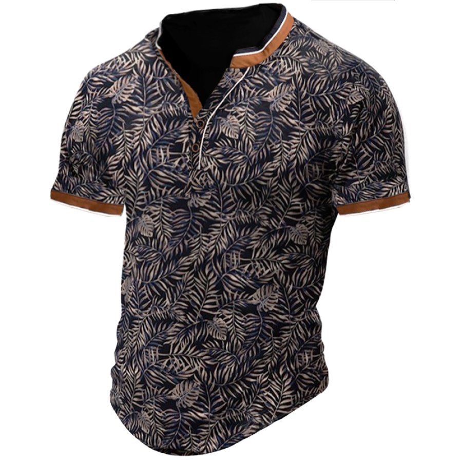 

Men's Hawaiian Vacation Casual Colorblock Henley Collar T-Shirt POLO