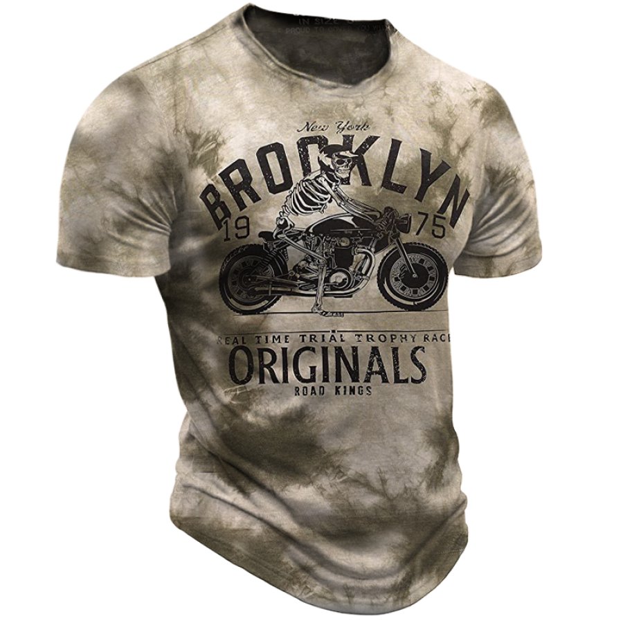 

Men's Vintage Tie Dye Motorcycle Print T-Shirt
