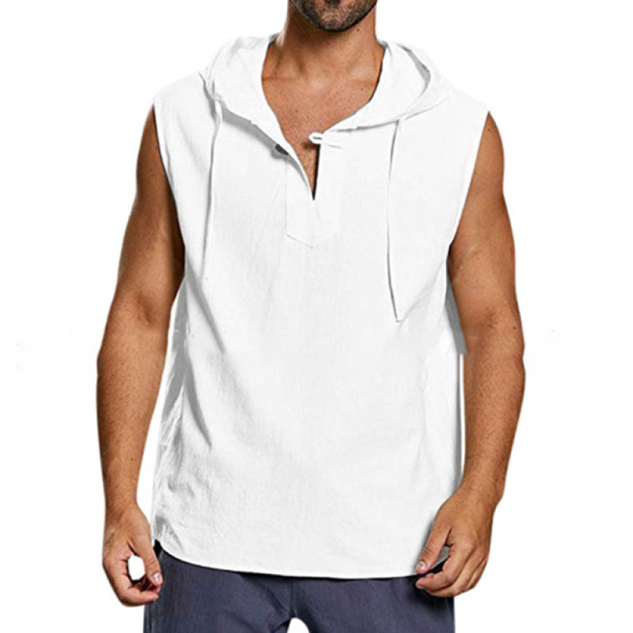 

Men's Sports Solid Color Men's Cotton Linen Hooded Vest