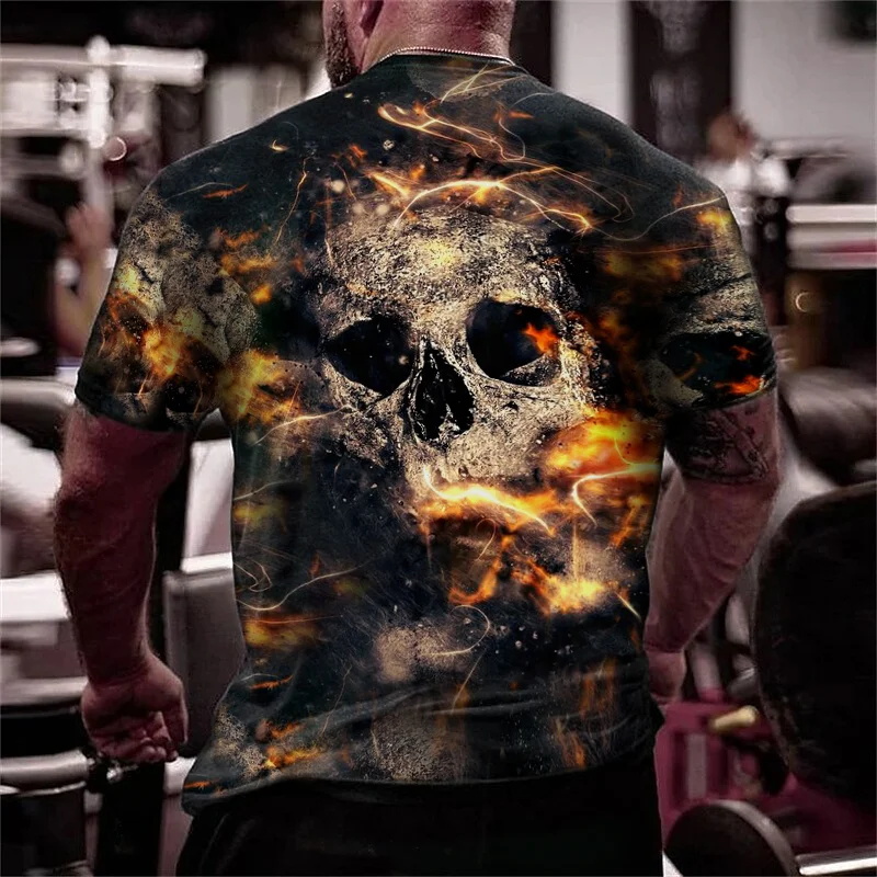 Men's Vintage Burning Skull Print Chic T-shirt