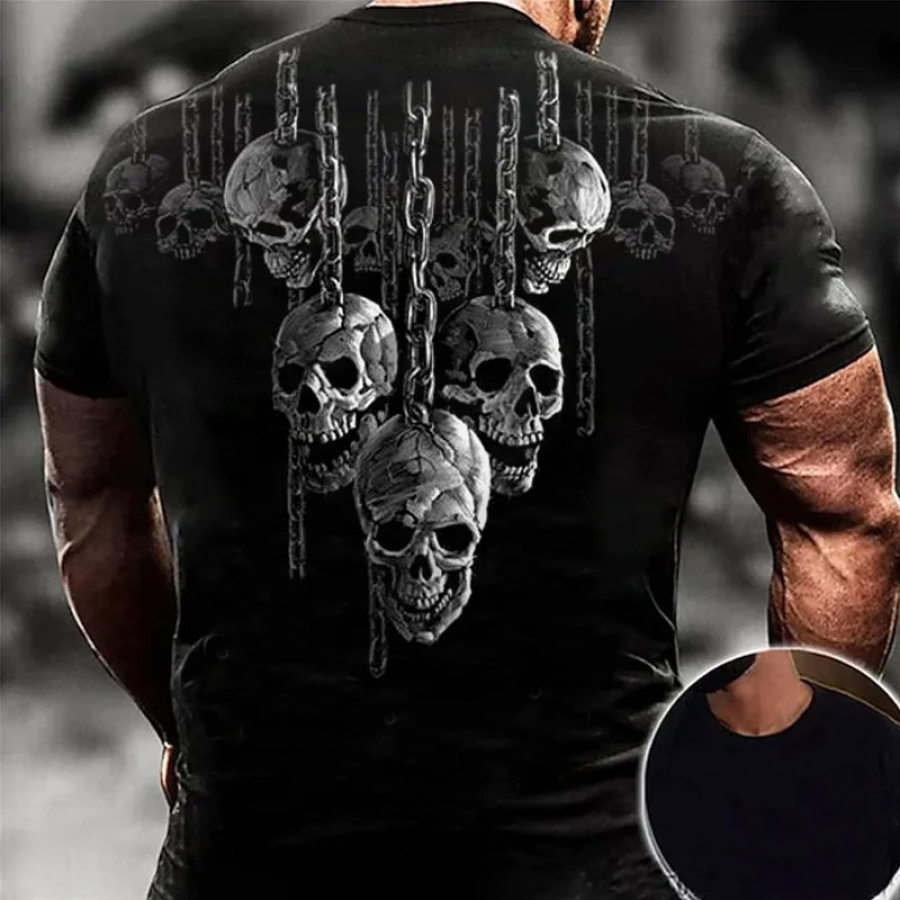 

Men's Vintage Skull Chain Print T-Shirt