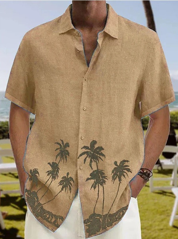 Men's Palm Tree Resort Chic Cotton Linen Shirt