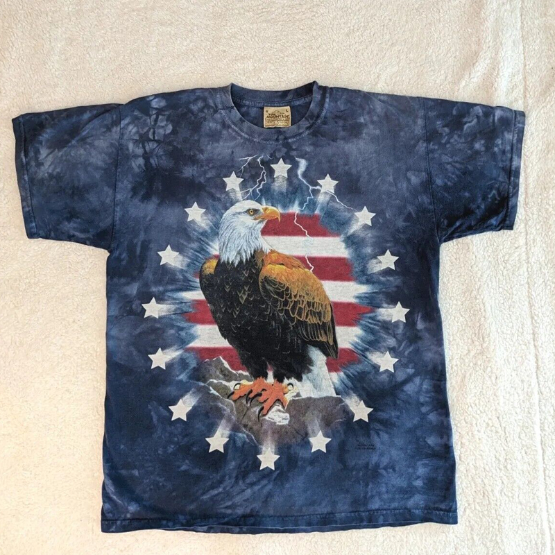 Men's Vintage Tie Dye Chic American Flag Liberty Eagle Casual Short Sleeve T-shirt