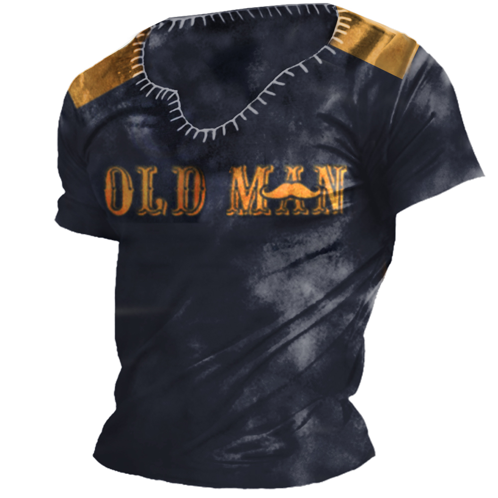 Men's Vintage Old Man Print Chic Crew Neck T-shirt