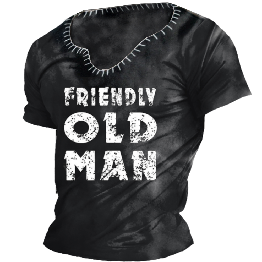 Men's Vintage Old Man Print Chic Crew Neck T-shirt