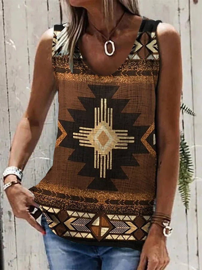 Women's Retro Ethnic Print Chic V-neck Vest