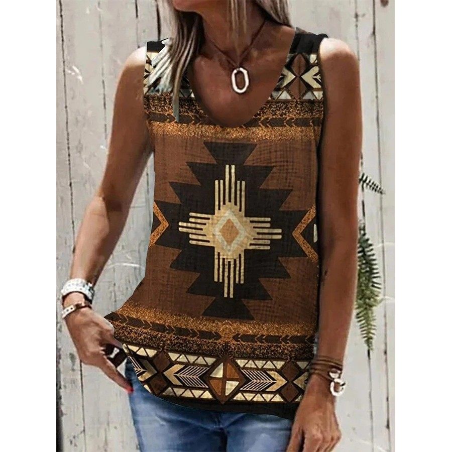 

Women's Retro Ethnic Print V-neck Vest