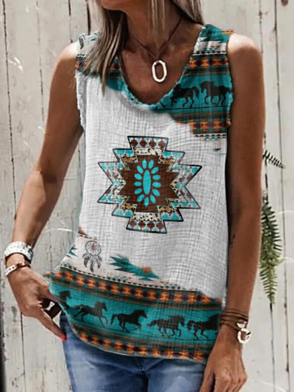 Women's Retro Western Ethnic Chic Printing Round Neck Vest