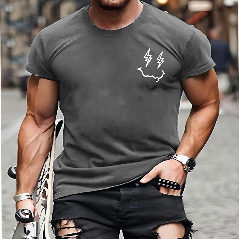 Men's Smile Face Graphic Chic Crew Neck Short Sleeves Tee