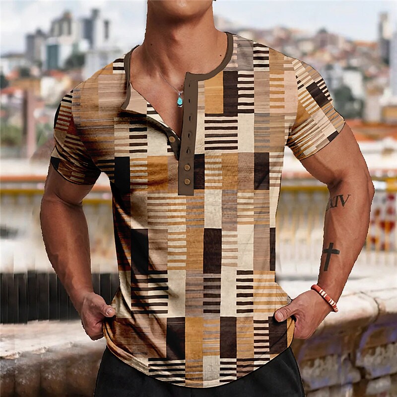 Men's Outdoor Graphic Plaid / Chic Check Short Sleeve Henley Shirt Tee