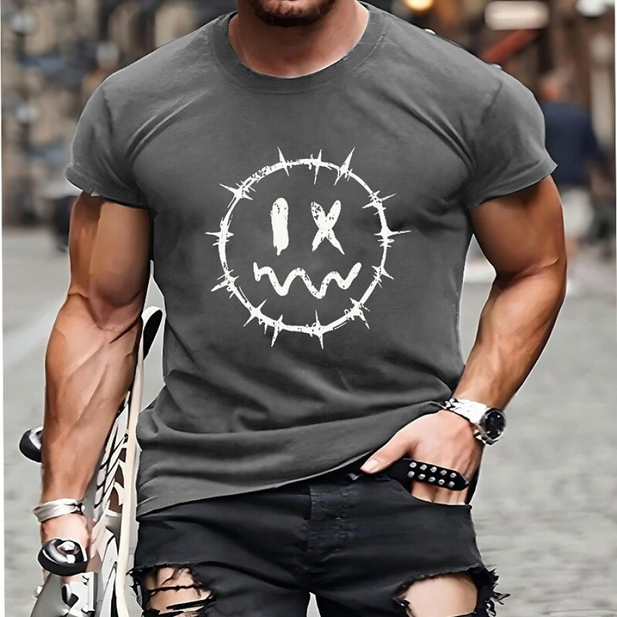 

Men's Smile Face Graphic Crew Neck Short Sleeves Tee