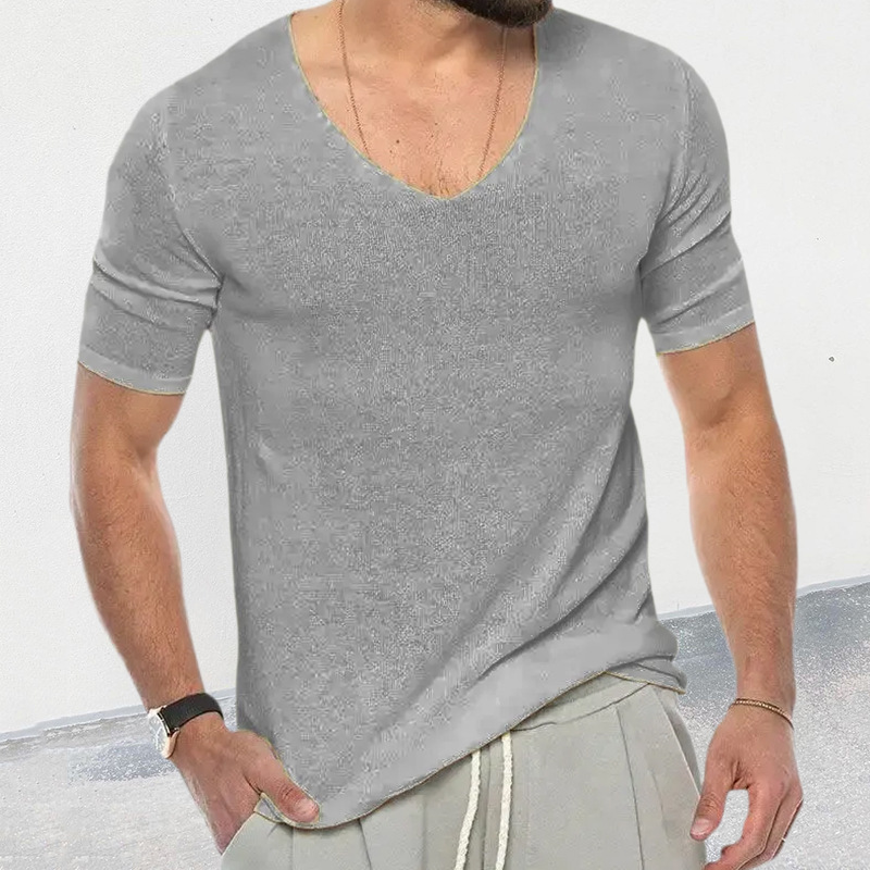 Men's Outdoor V-neck Slim Chic Knitted Short-sleeved Top