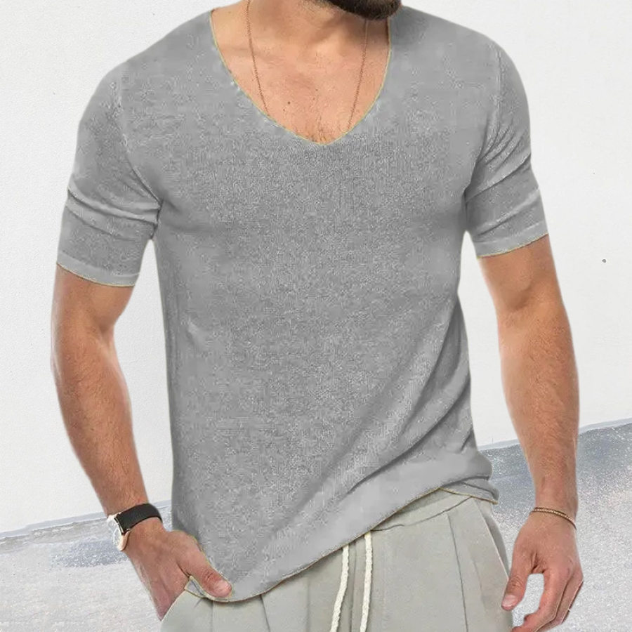 

Men's Outdoor V-neck Slim Knitted Short-sleeved Top