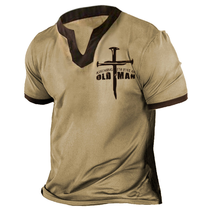 

Men's Vintage Old Man Jesus Cross Colorblock T-Shirt