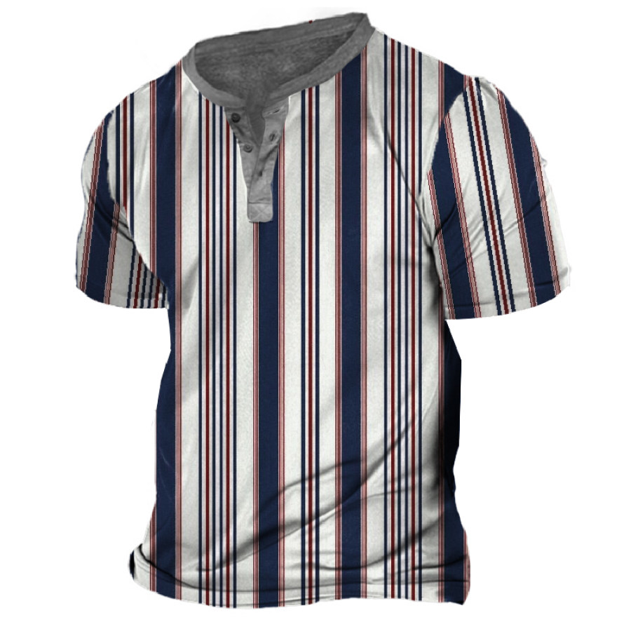 

Men's Vintage Stripe Henley Collar T-Shirt