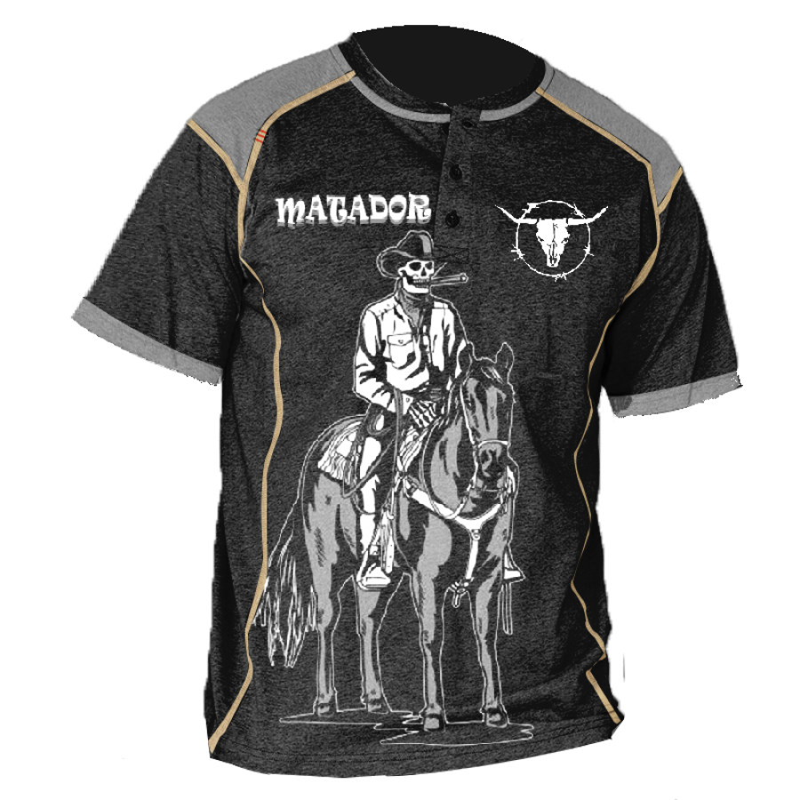

Men's Vintage Panel Westworld Henley Collar T-Shirt