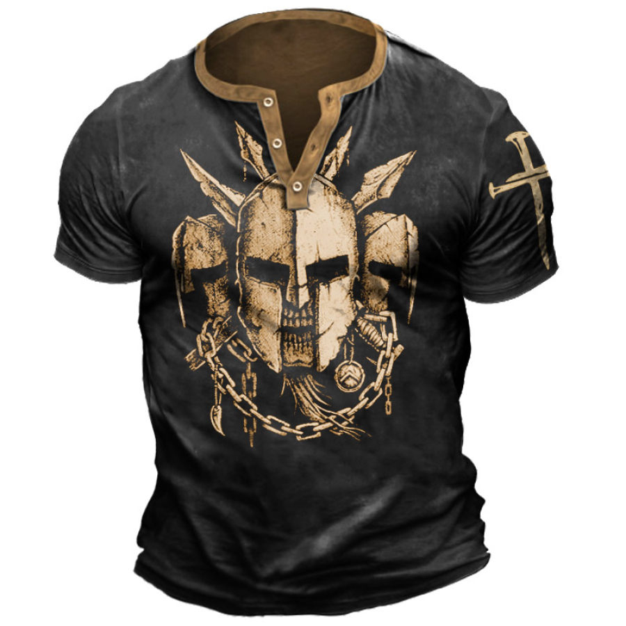 

Men's Vintage Cross Knight Print Henry T-Shirt