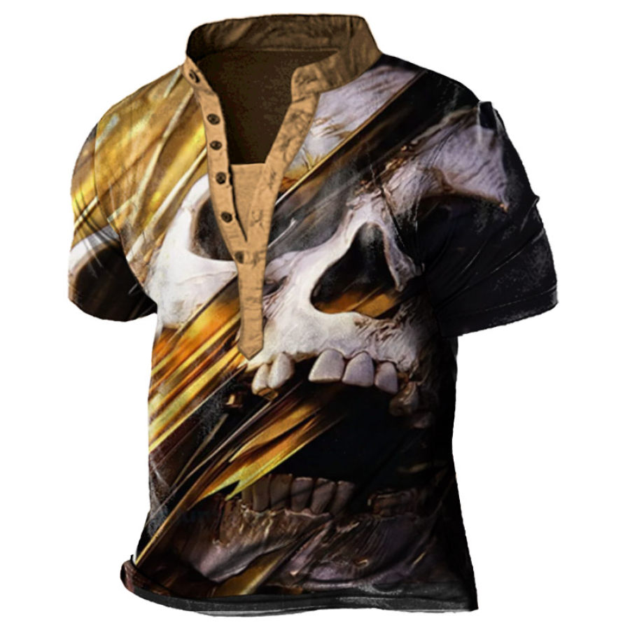 

Men's Vintage Skull Print Henley T-Shirt
