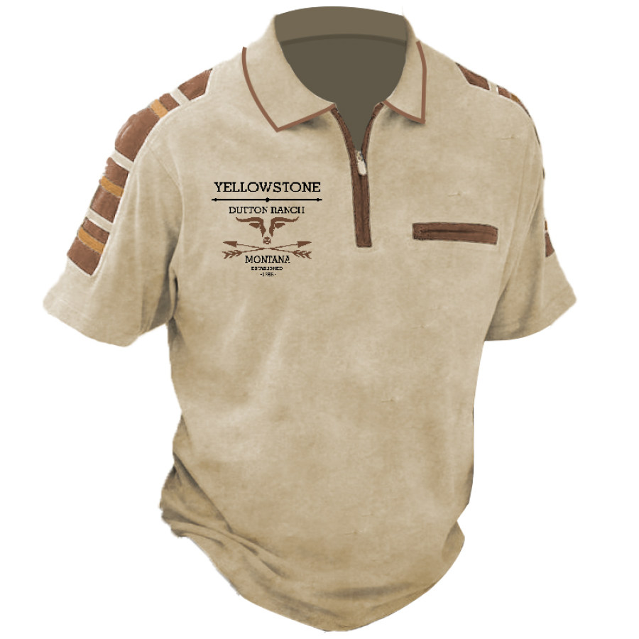 

Men's Vintage Yellowstone Panel Polo Neck T-Shirt
