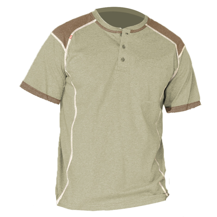 

Men's Outdoor Vintage Colorblock Henley Collar T-Shirt