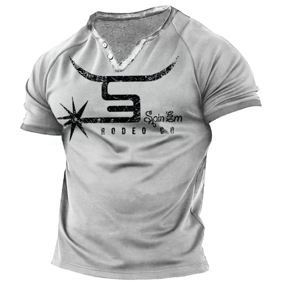 

Men's Vintage Western Cowboy Style Printed V-Neck T-Shirt