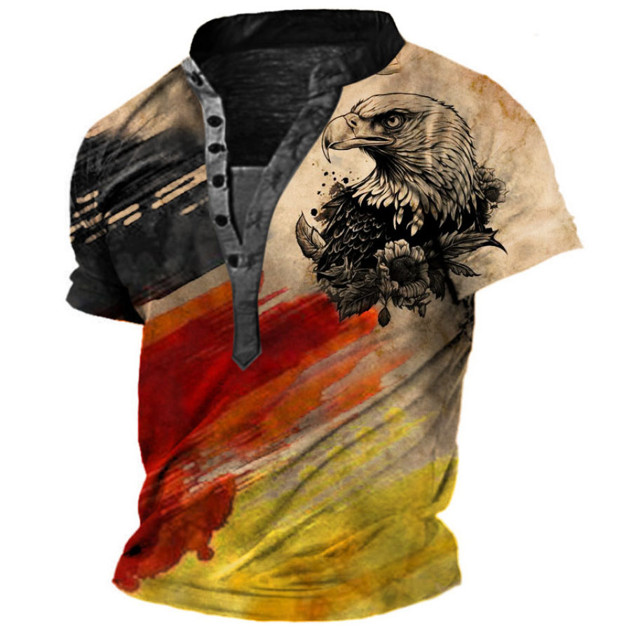 

Men's Vintage German Flag Eagle Print Henley T-Shirt