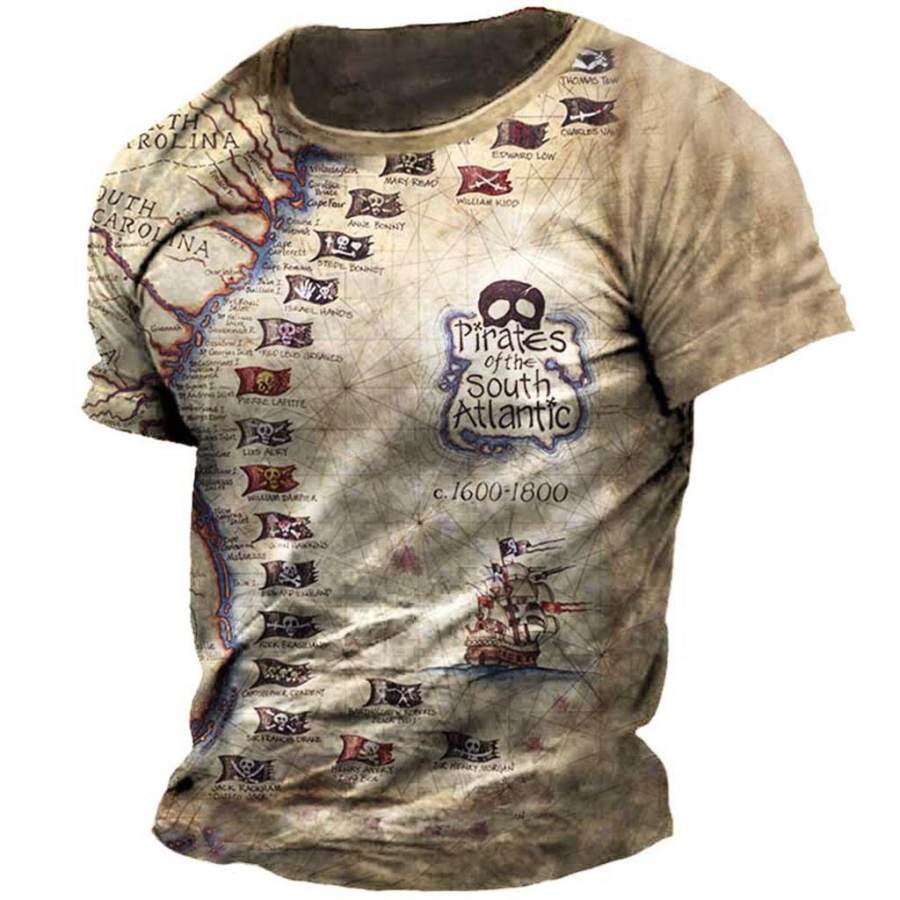 

Camiseta Masculina Vintage Com Estampa De Caveira De Pirata