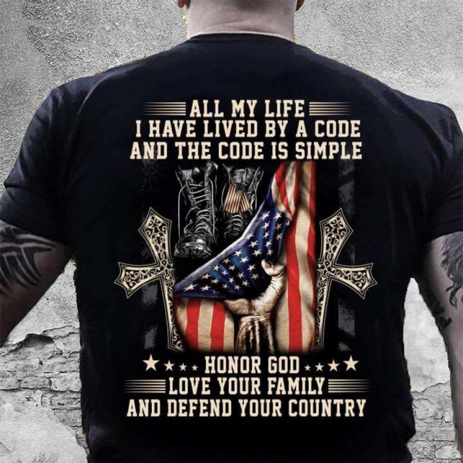 

Honor God Love Your Famly And Defend Your Country Men Cotton Tee