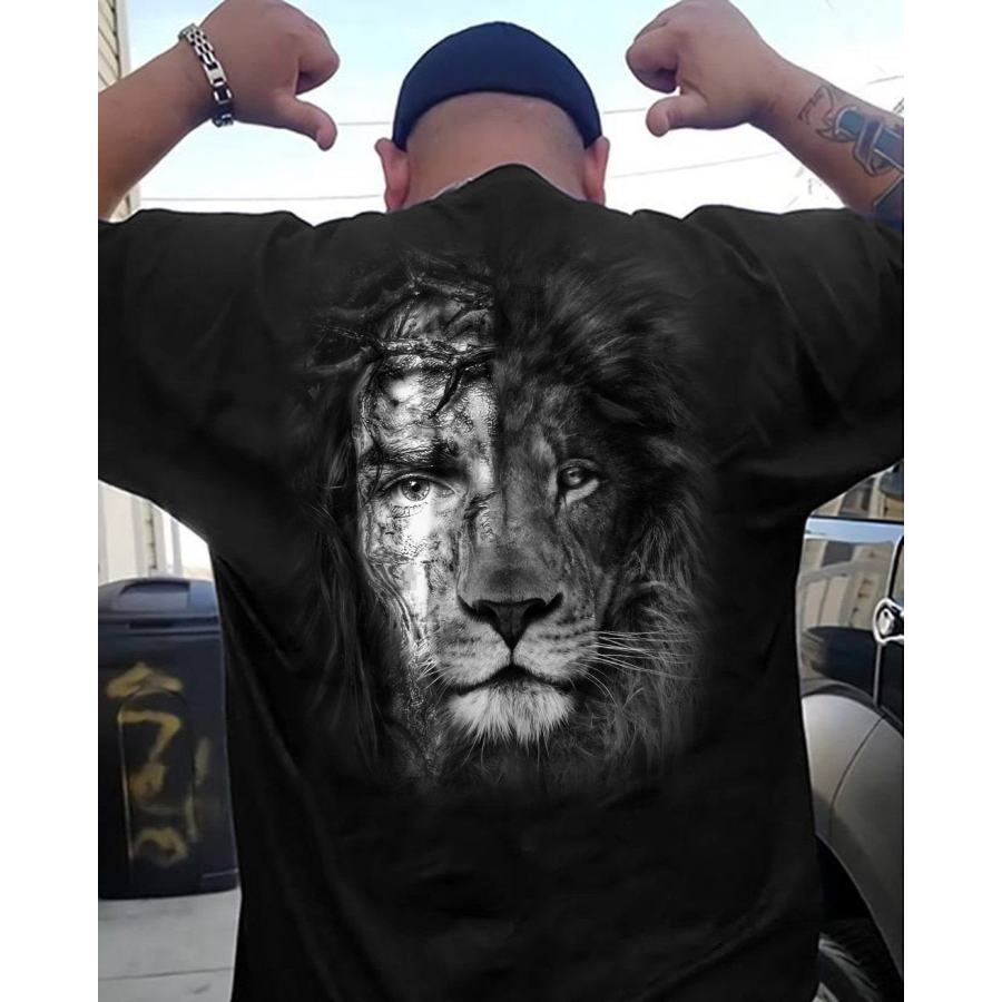 

Men's Faith Jesus Lion Print Cotton T-Shirt