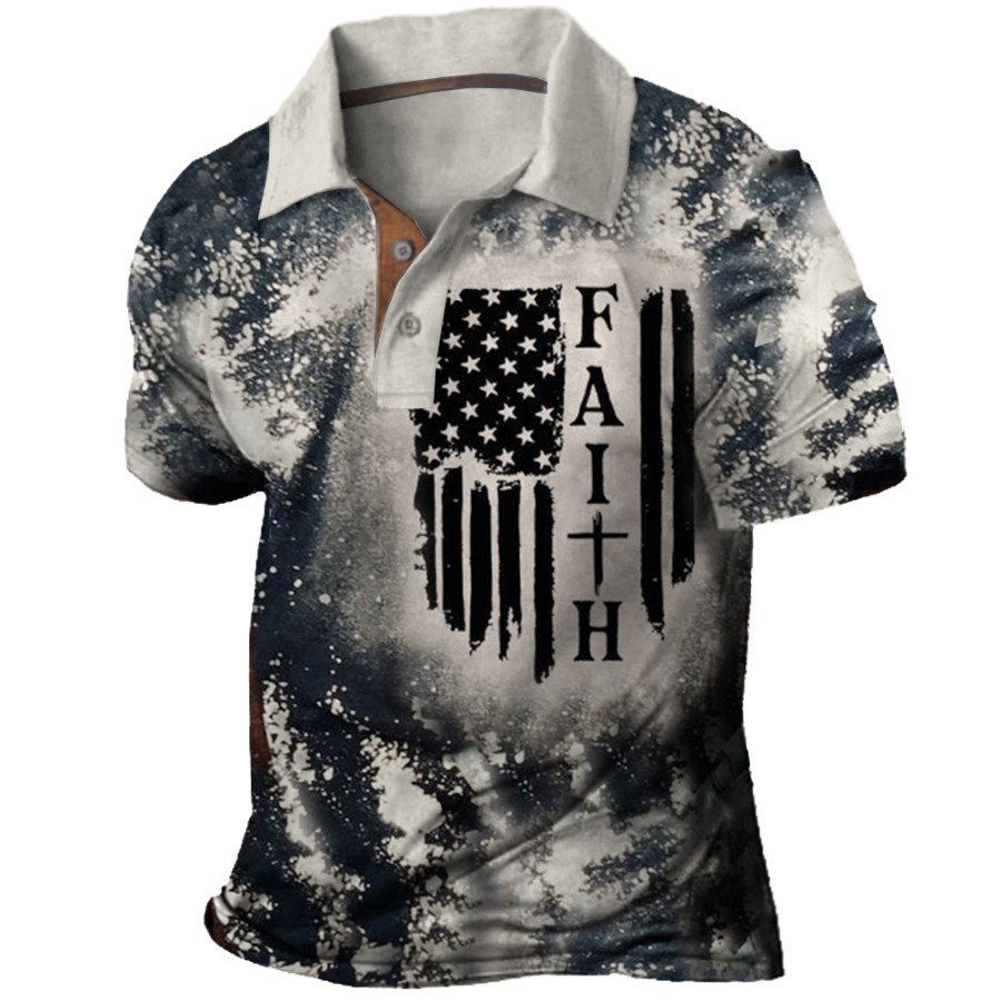 

Men's Vintage American Flag Tie Dye Print PoloT-Shirt