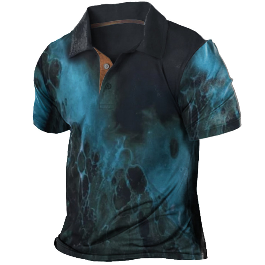 

Black Blue Splash Print Men's Polo T-shirt