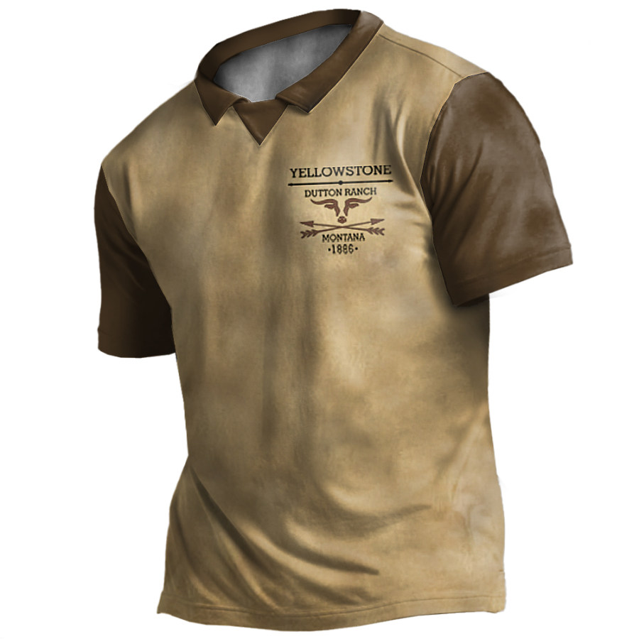 

Men's Vintage Western Yellowstone Lapel T-Shirt