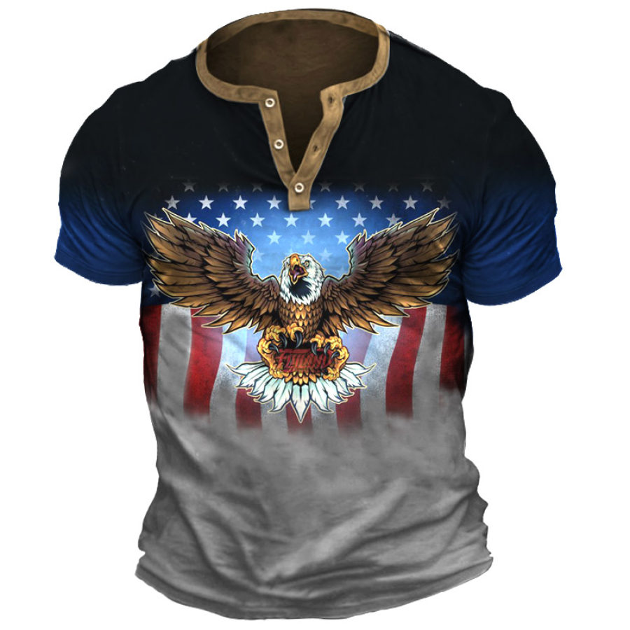 

Men's Vintage American Eagle Print Henley T-Shirt