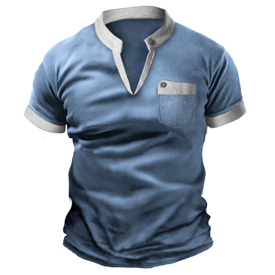 

Men's Retro Stripe Stand Collar Casual T-Shirt