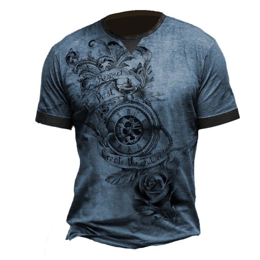 

Men's Retro Clock Panel Print T-Shirt