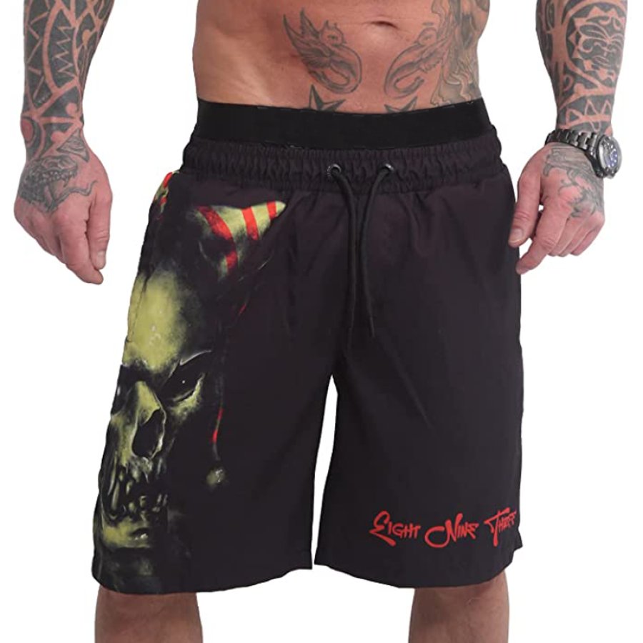 

Men's Casual Skull American Flag Print Drawstring Shorts
