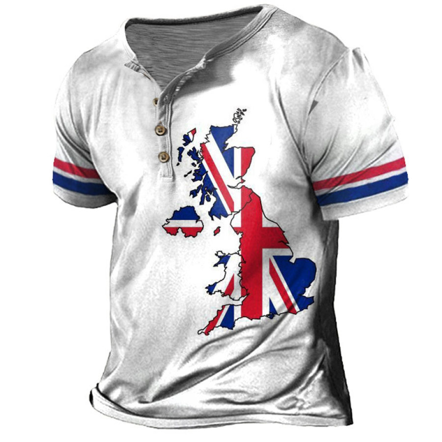 

Men's Vintage British Flag Henley Collar T-Shirt