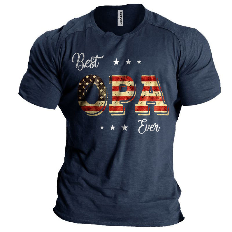 

Men's Vintage Best Opa Ever American Flag Print T-Shirt